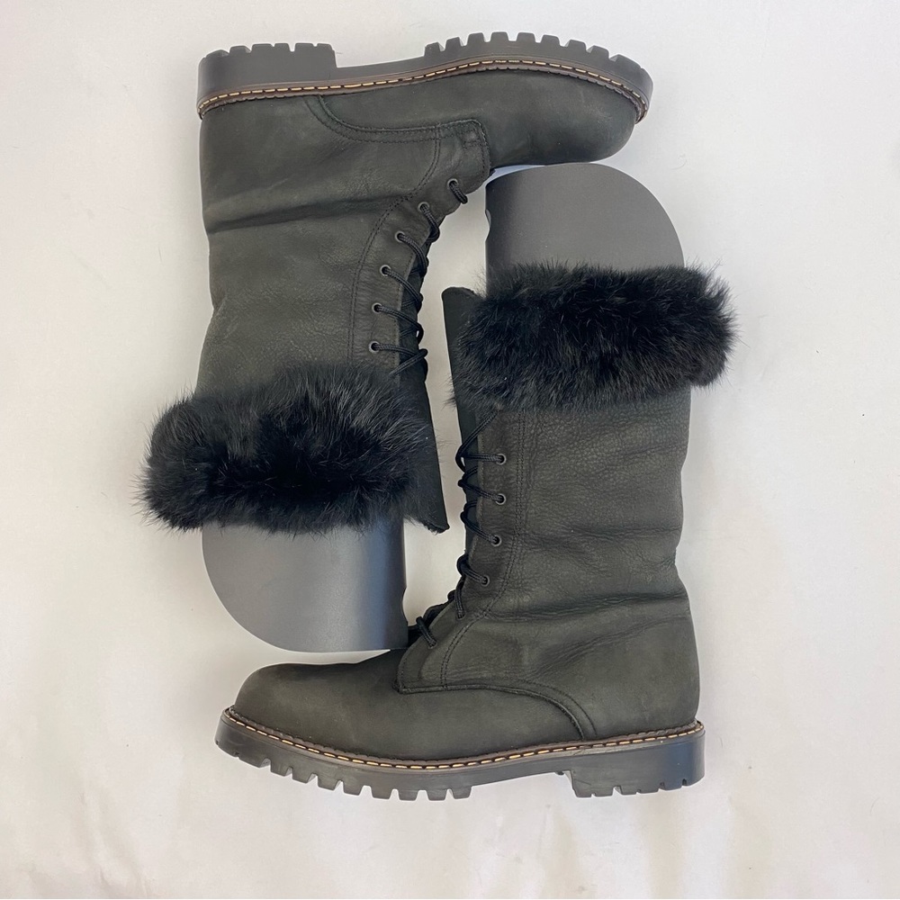 Sorel Rabbit Fur Shearling Lined Black Lace-Up Boots Made in Canada SZ 10 - Picture 6 of 10